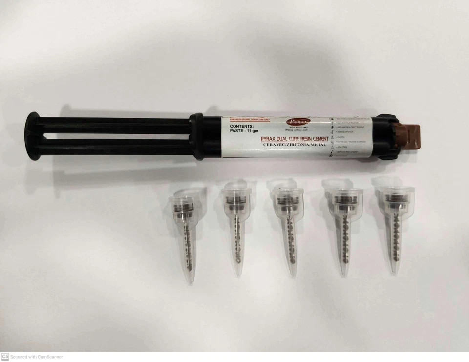 Pyrax Dental DUAL BOND DUAL CURE RESIN Strong Bonding Resin Cement 11gm Syringe
