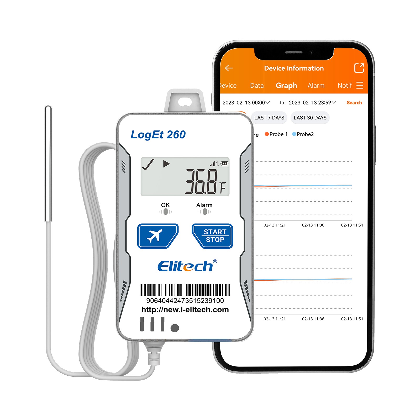 Elitech Temperature Humidity Data Logger-40~185°F, 0~100%RH,Loget260-THE w/Probe