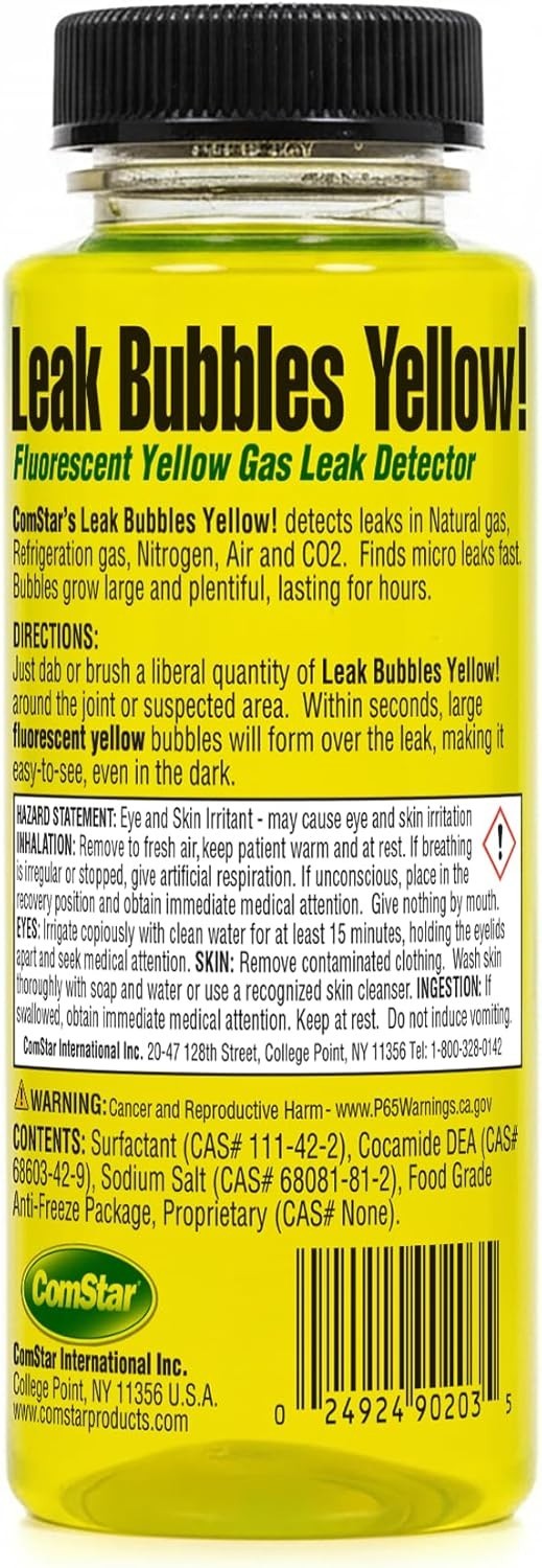 Leak Bubbles Yellow, 8 Ounces, HVAC & Gas Detector, Fastest-Acting Leak Detec…