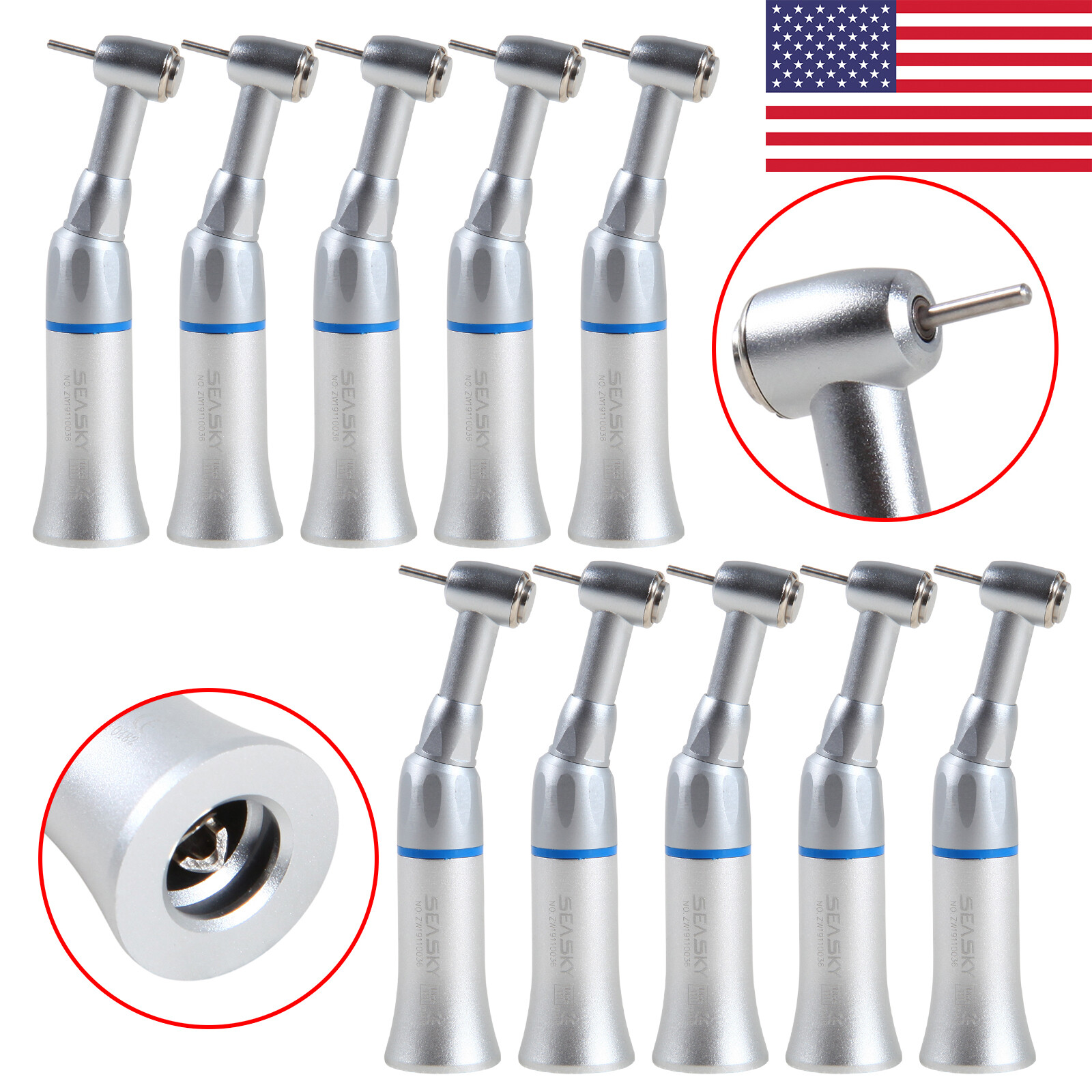 1-10*Dental Slow Low Speed Contra Angle Handpiece Push Button Fit FG1.6mm Bur ty