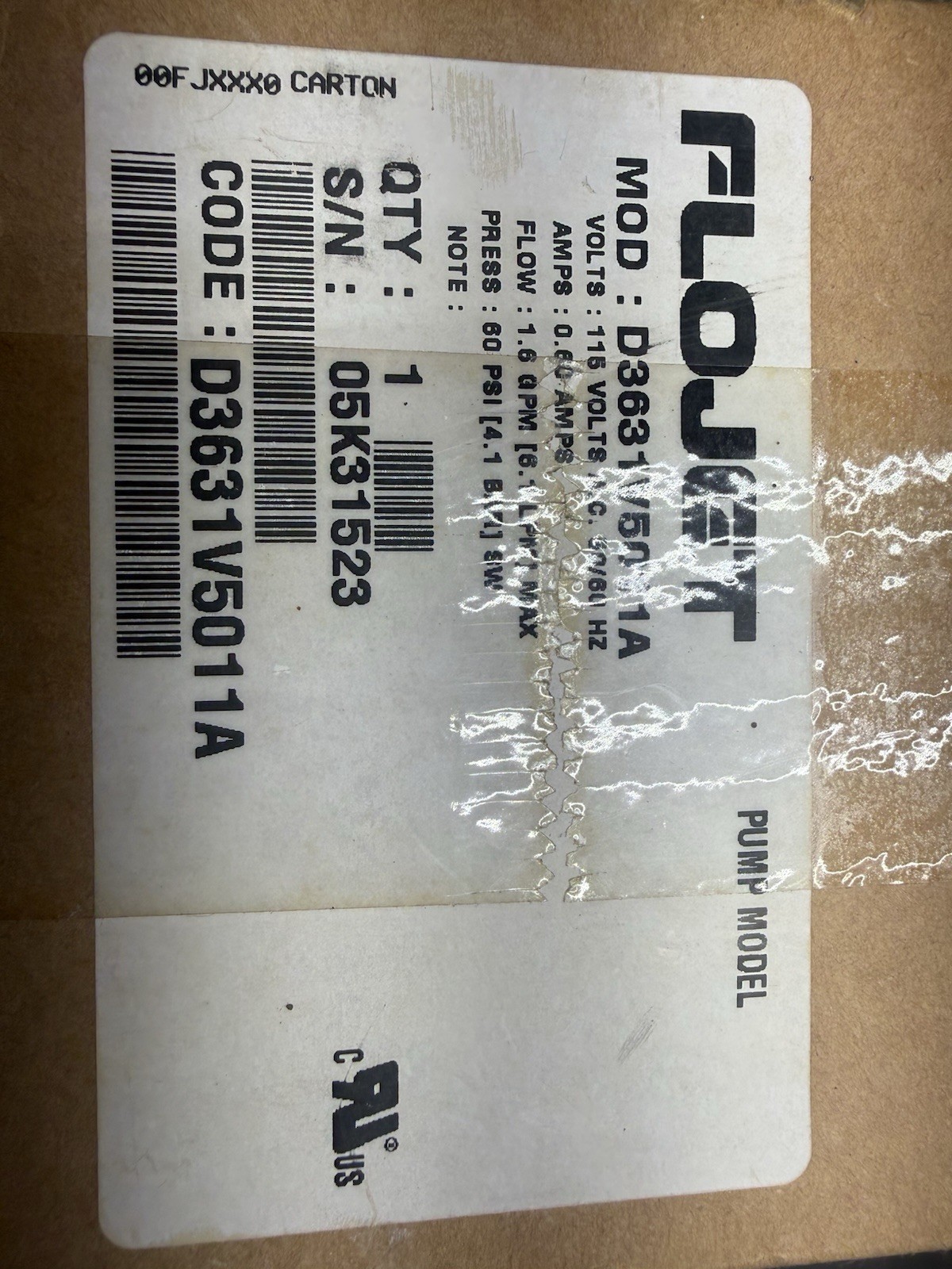 NEW Flojet model D3631V5011A PUMP 115 VOLTS 1.6 GPM unopened box