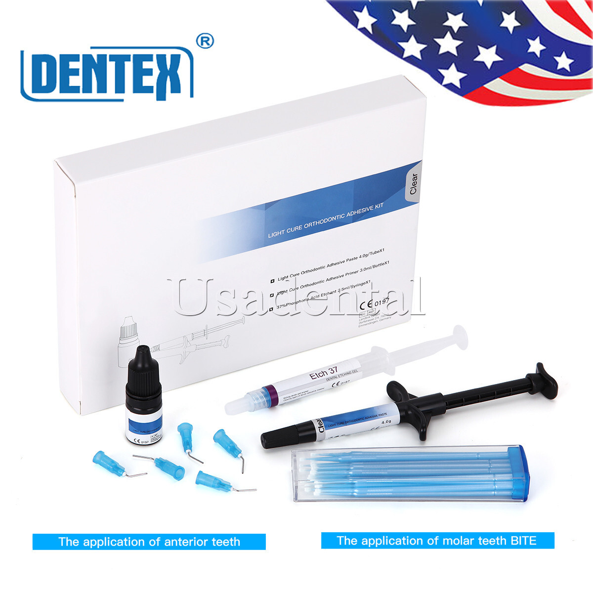 Dental Orthodontic Light Cure Adhesive Kit Blue Acid Etchant Gel for Brackets