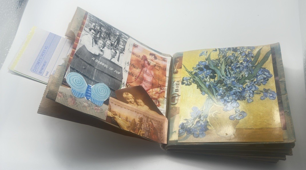 Hand Made Junk Journal 6×5 Inches Old Time Pictures With Orange Yellow Flowers