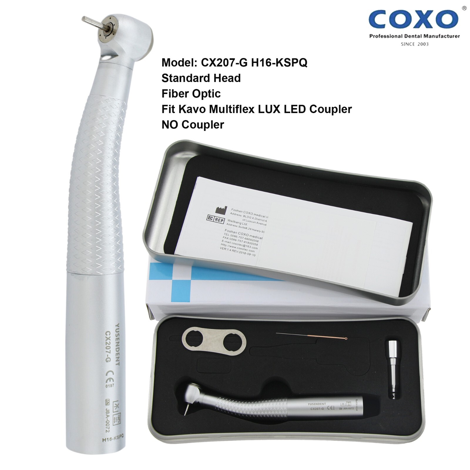 COXO Dental Handpiece High Speed CX207-G Fiber Optic Kavo Multiflex Coupler 4 6