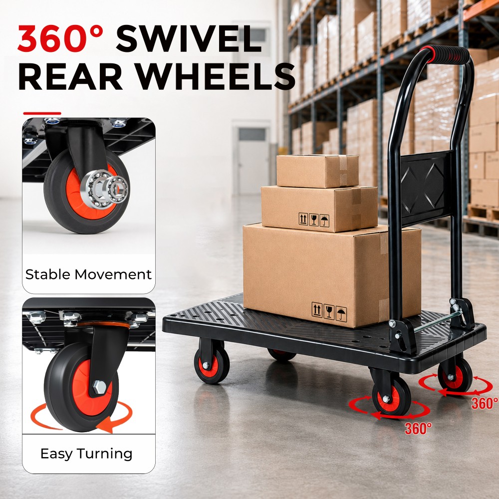 25.5″x43.5″ Foldable Platform Truck 1500LBS 5″ Silent TPR Wheels