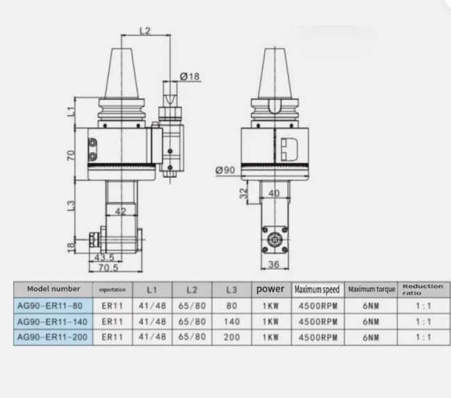90°BT40/50 Angle Head Side Milling Head Cross Milling Head Right Angle Head1-7mm