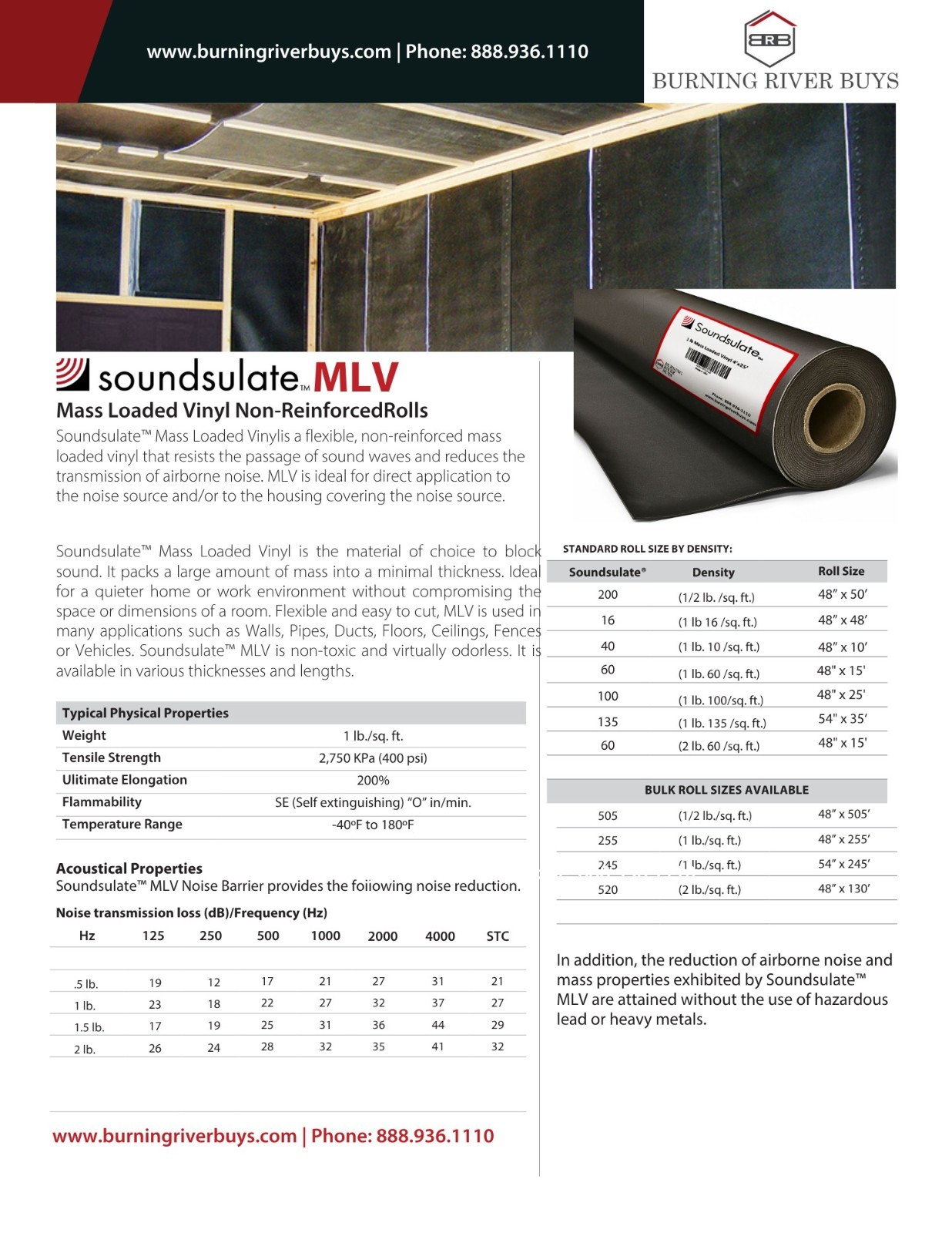 Soundsulate 1 lb Mass Loaded Vinyl Soundproofing, MLV, Noise Barrier