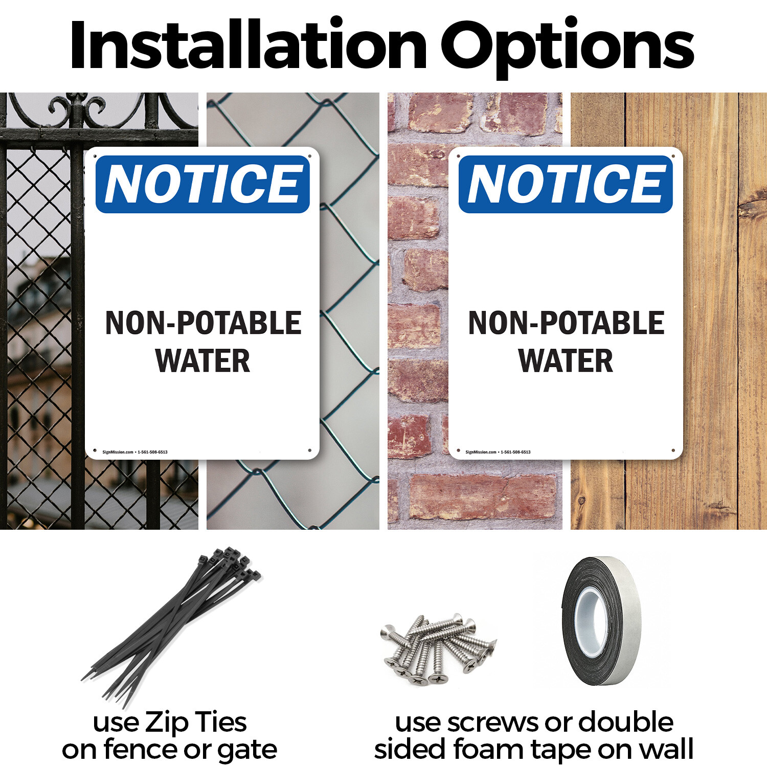 (2 Pack) Non-Potable Water OSHA Notice Sign Decal Metal Plastic