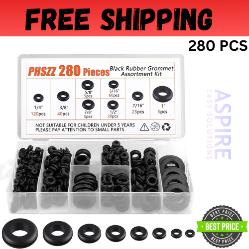 280 PCS Rubber Grommets Kit Hole Gaskets Assortment Automotive Firewall 8 Sizes