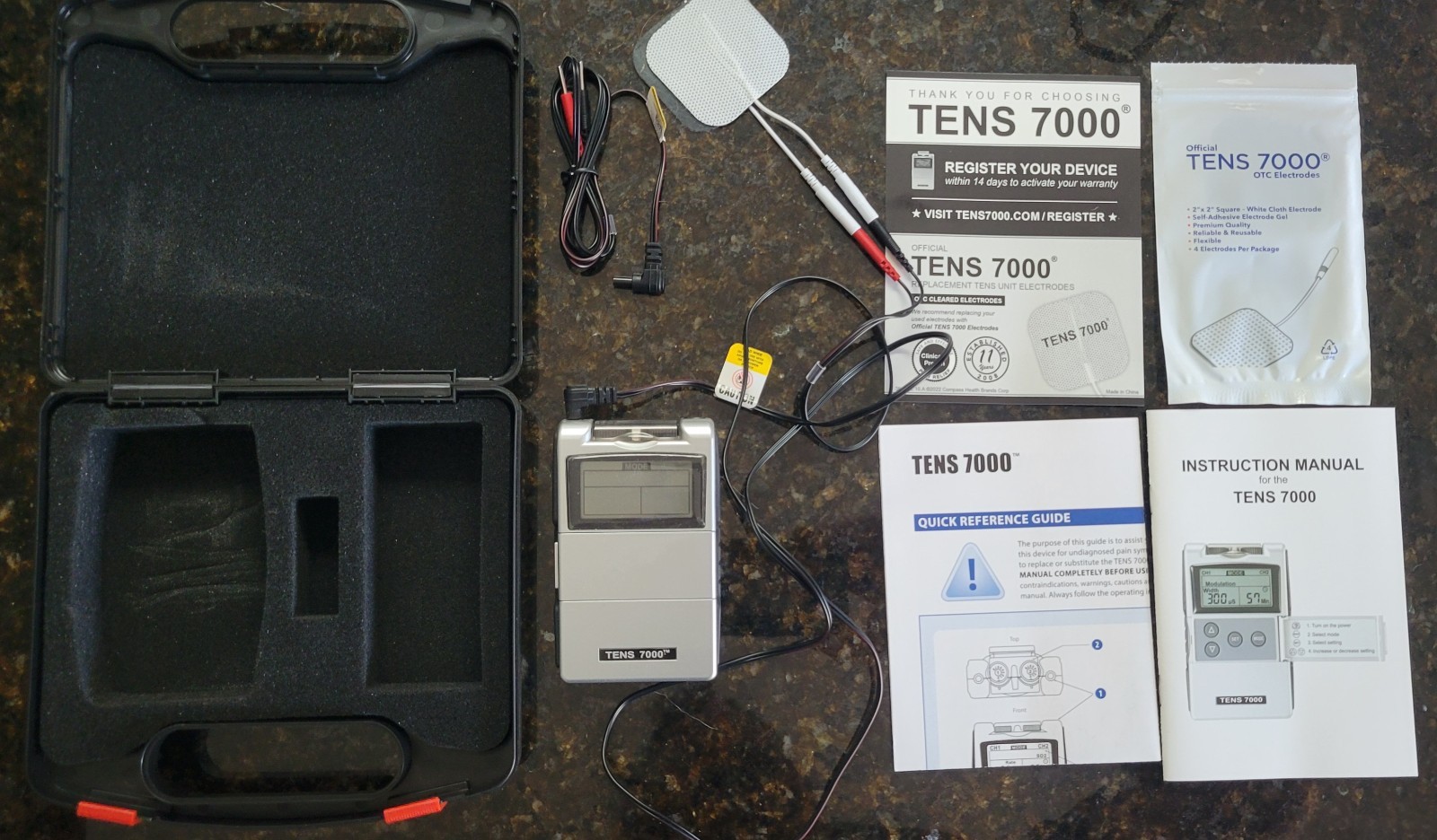 TENS 7000 TENS Unit 2-Channel Handheld Kit w/ Extra Pads Leads Case Manual