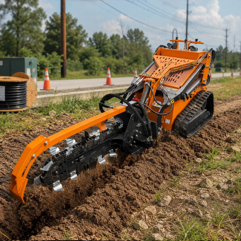 8in Mini Trencher Ditch Digger Heavy-Duty Landhonor 9-15 GPM Skid Attachment