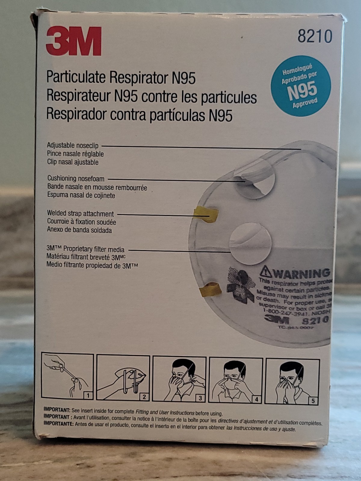 3M 8210 N95 Dust Mask Box of 20 Disposable Protective Particulate Respirator