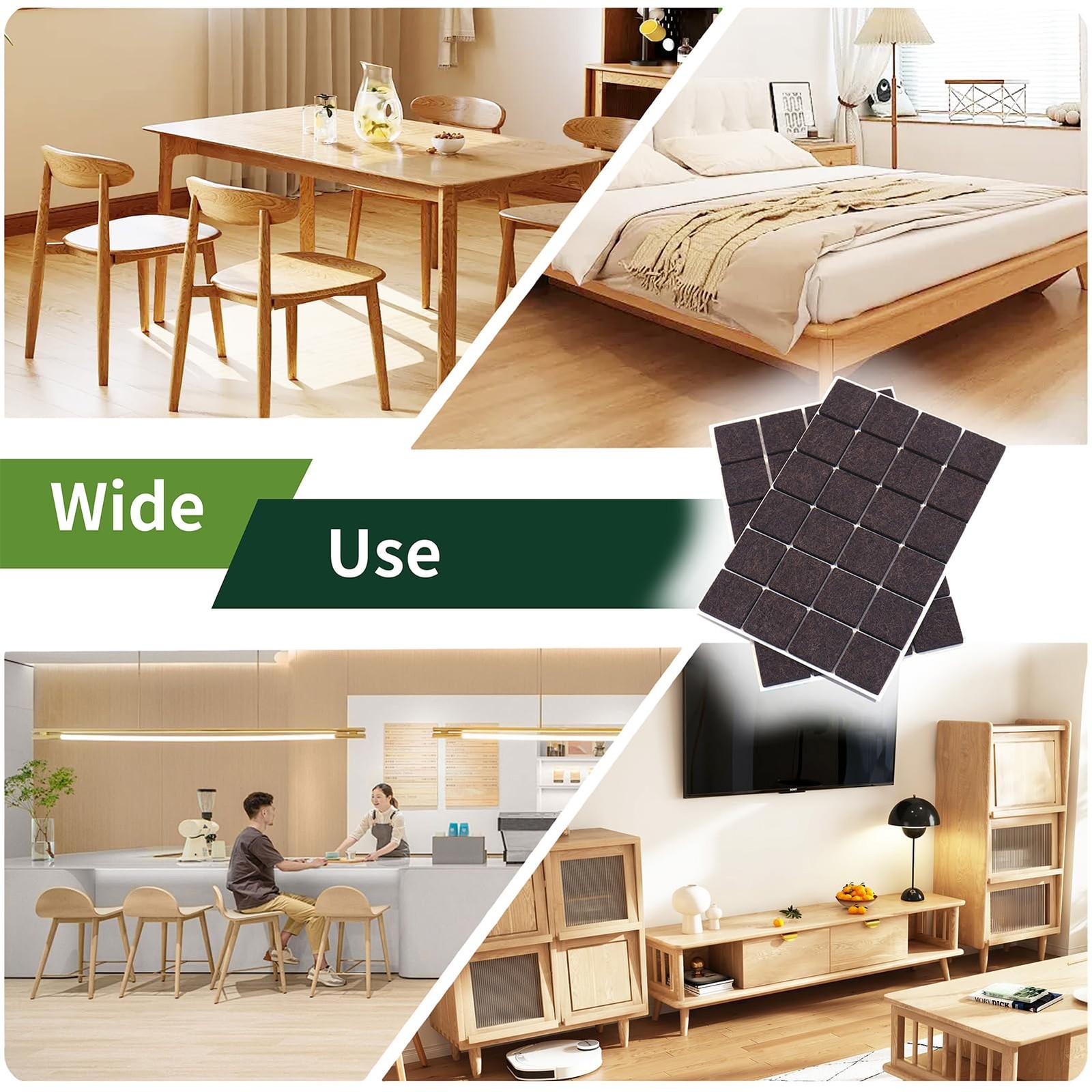 COVERCORNER Felt Furniture Pads 48PCS 1 inch Square Dark Brown, Brown