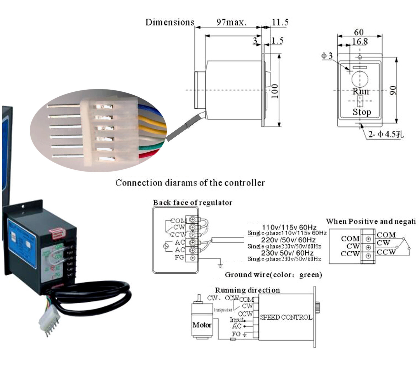 US-52 220V 50Hz Electrical AC Motor Speed Control Pack 15W 25W 40W 60W To 250W