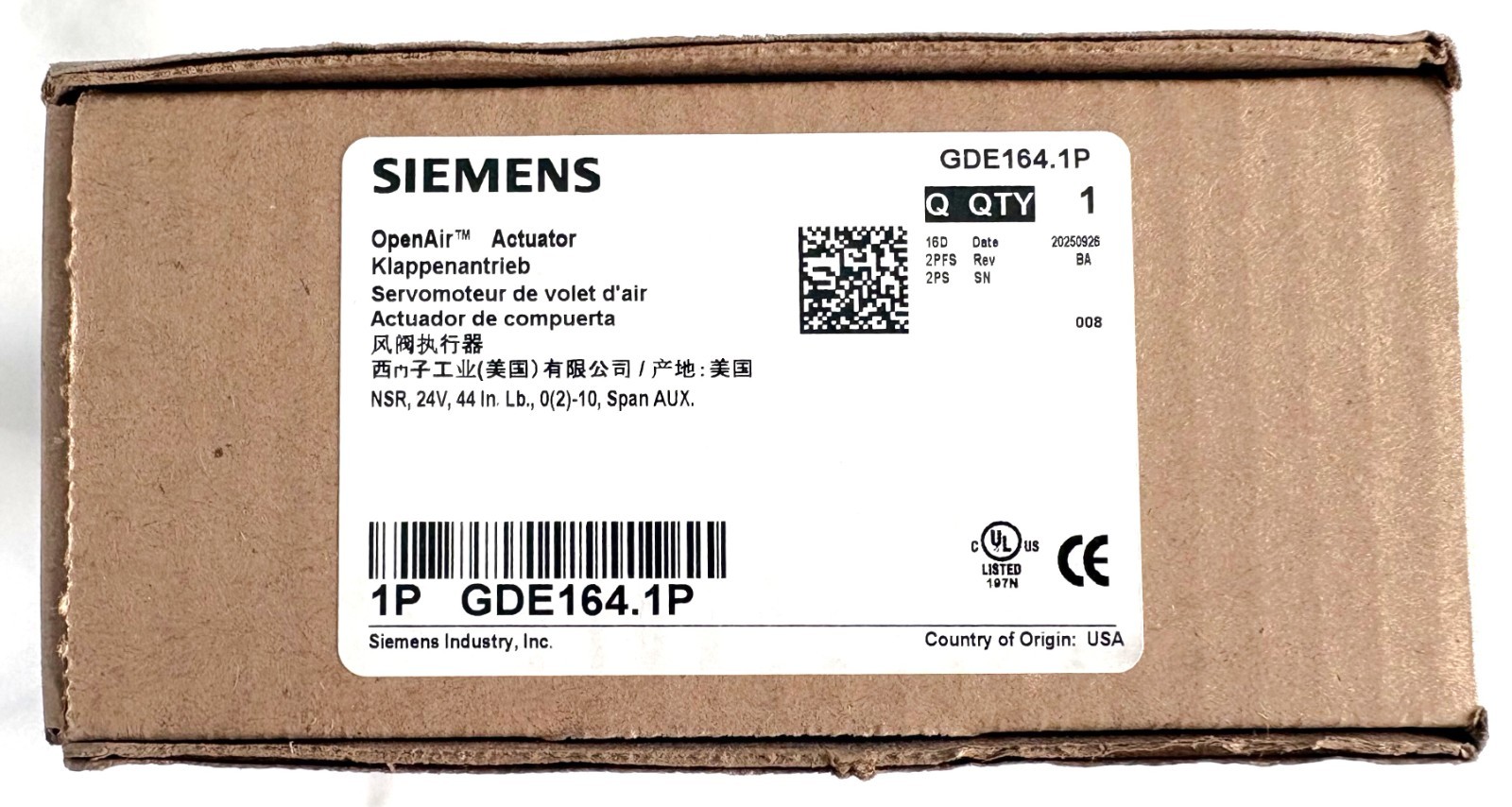 Siemens – GDE164.1P / GDE1641P – OpenAir Actuator – NIB