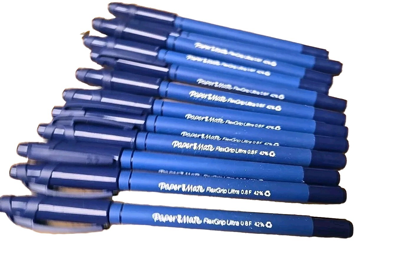 Box of 12 – NEW! FlexGrip Ultra Recycled Ballpoint Pen, Stick, Fine 0.8mm BLUE!