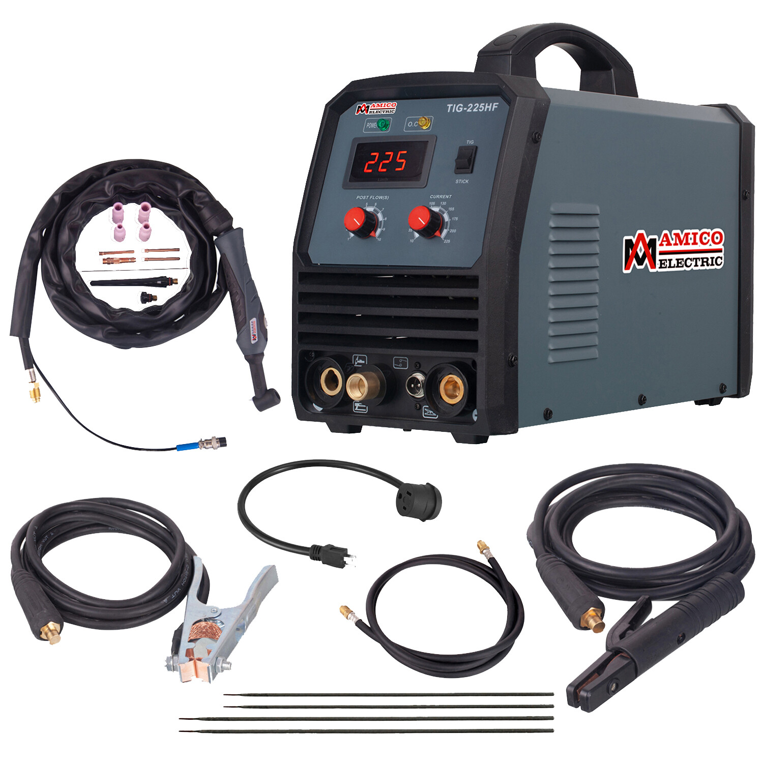 Amico TIG-225HF, 225-Amp Pro. TIG Stick DC Welder, 100V-250V & 80% Duty Cycle