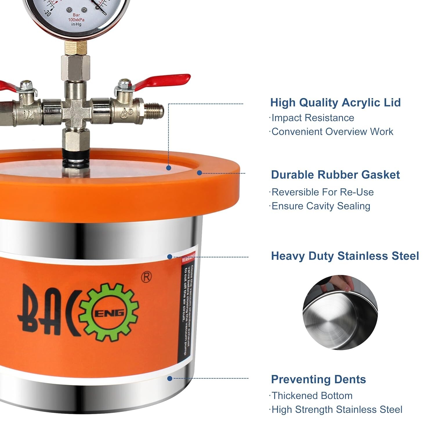 Universal Vacuum Chamber Series 1.2 Qt Stainless Steel for Resin,Silicone, Epoxy