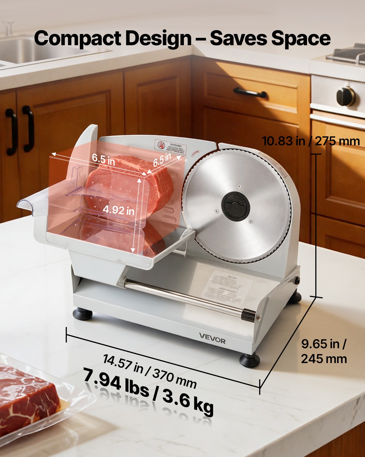 VEVOR Electric Meat Slicer with 7.5″ SUS420 Blade & 0-0.6″ Adjustable Thickness