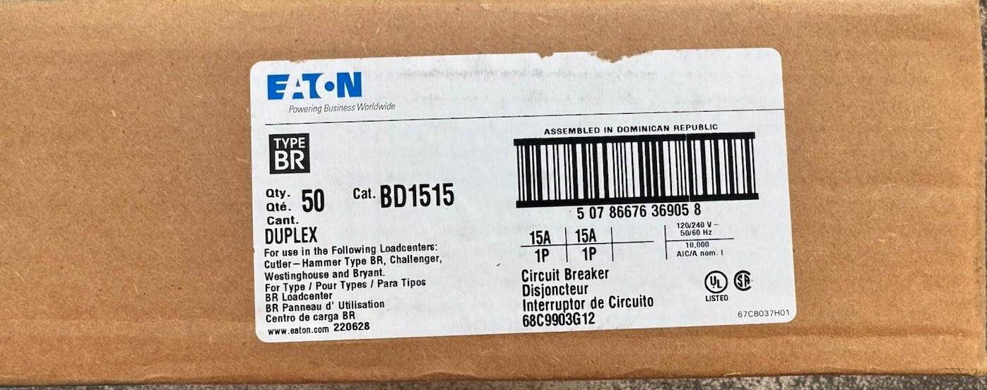 Lot Of 10 Eaton Type BR 15-amp Tandem Circuit Breaker BD1515