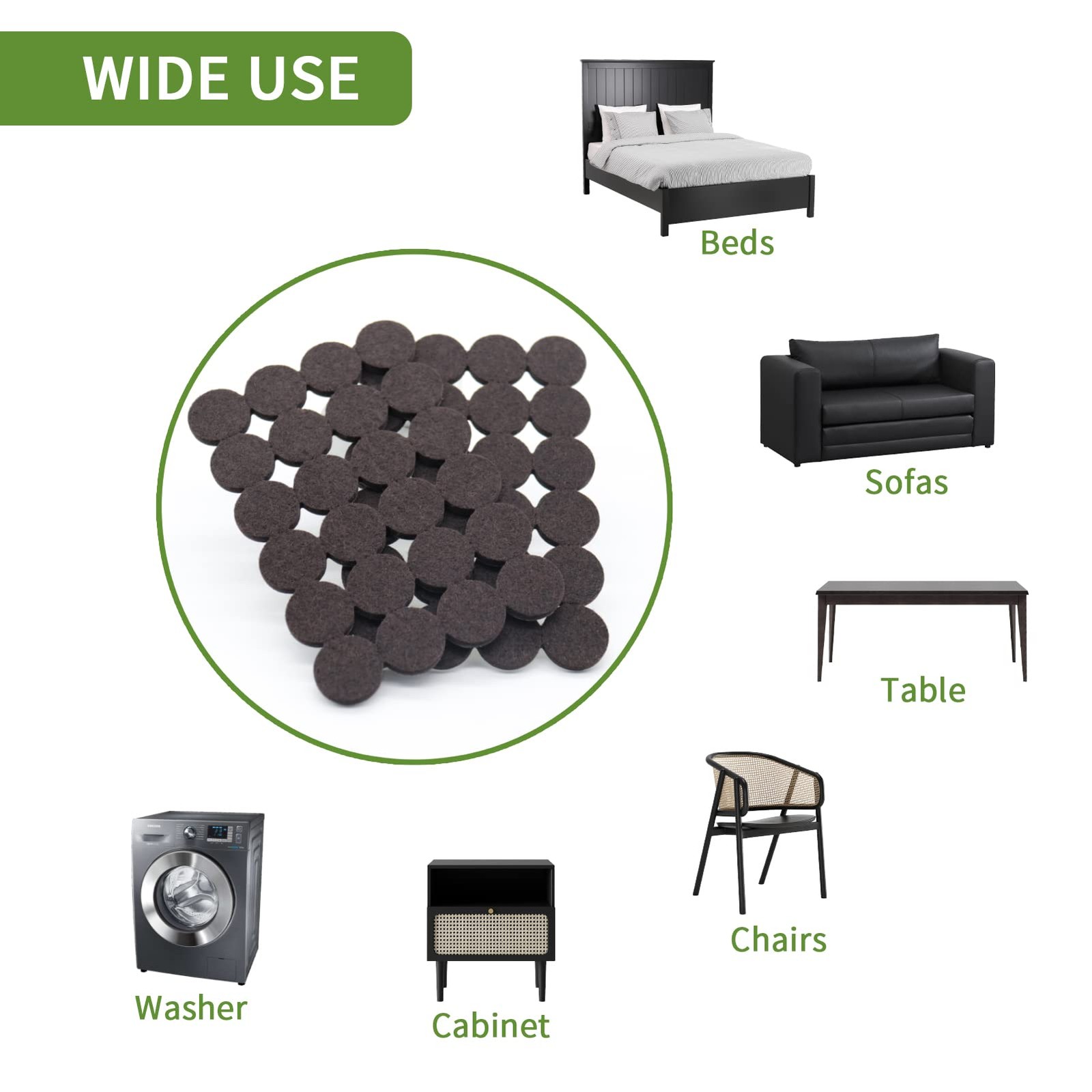 COVERCORNER Felt Furniture Pads for 48PCS 1 inch Round Dark Brown, Brown