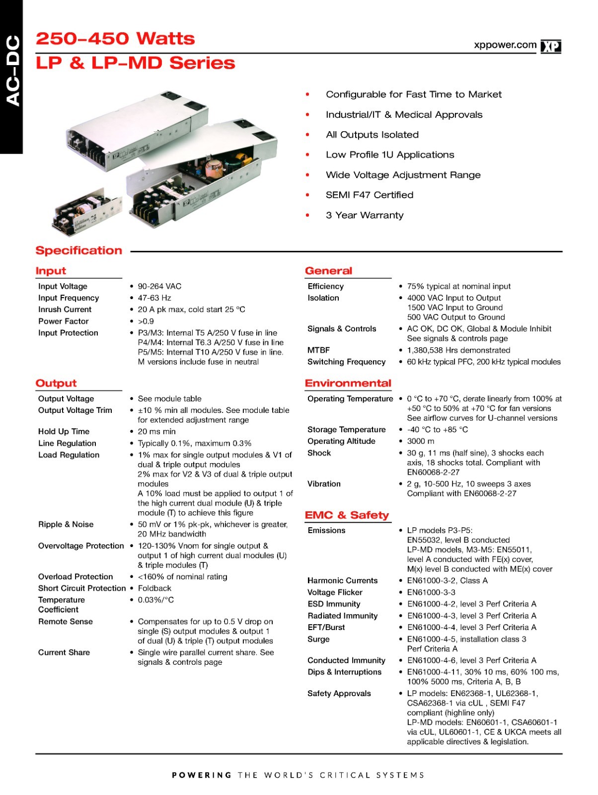 XP Power MP Series F8B6B7E2 3M 800W Modular Power Supply 5V , 15V, 15V, 24V, 28V