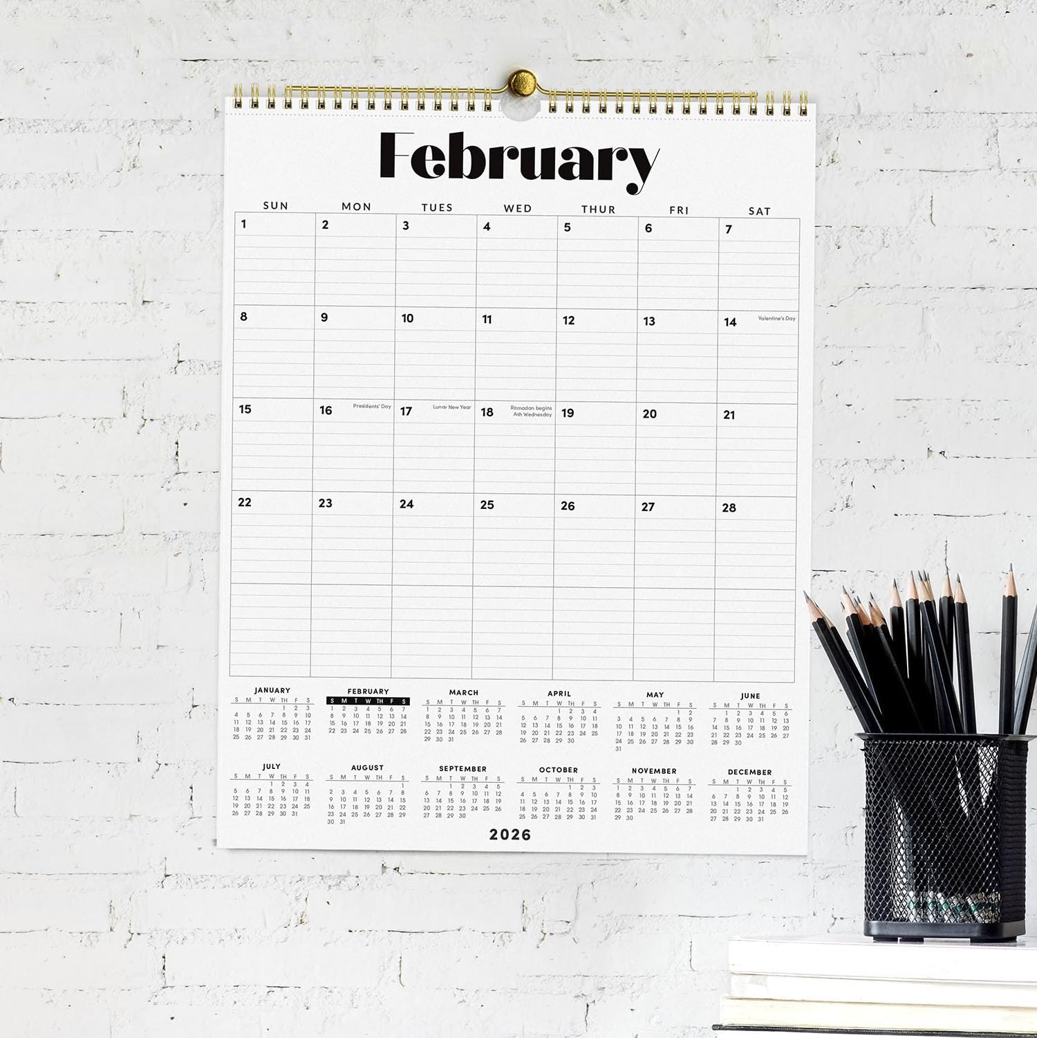 PAPERAGE 2026 Calendar, 12 Months (January 2026 Medium (Vertical) 2026, Black