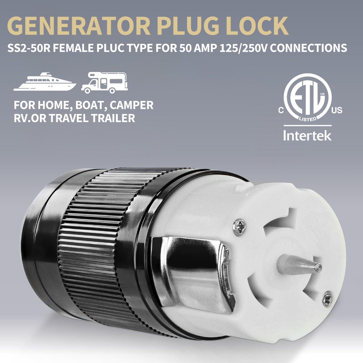 Generator Connector 50A 125/250V, NEMA SS2-50R Female Locking Power Cord Plug US