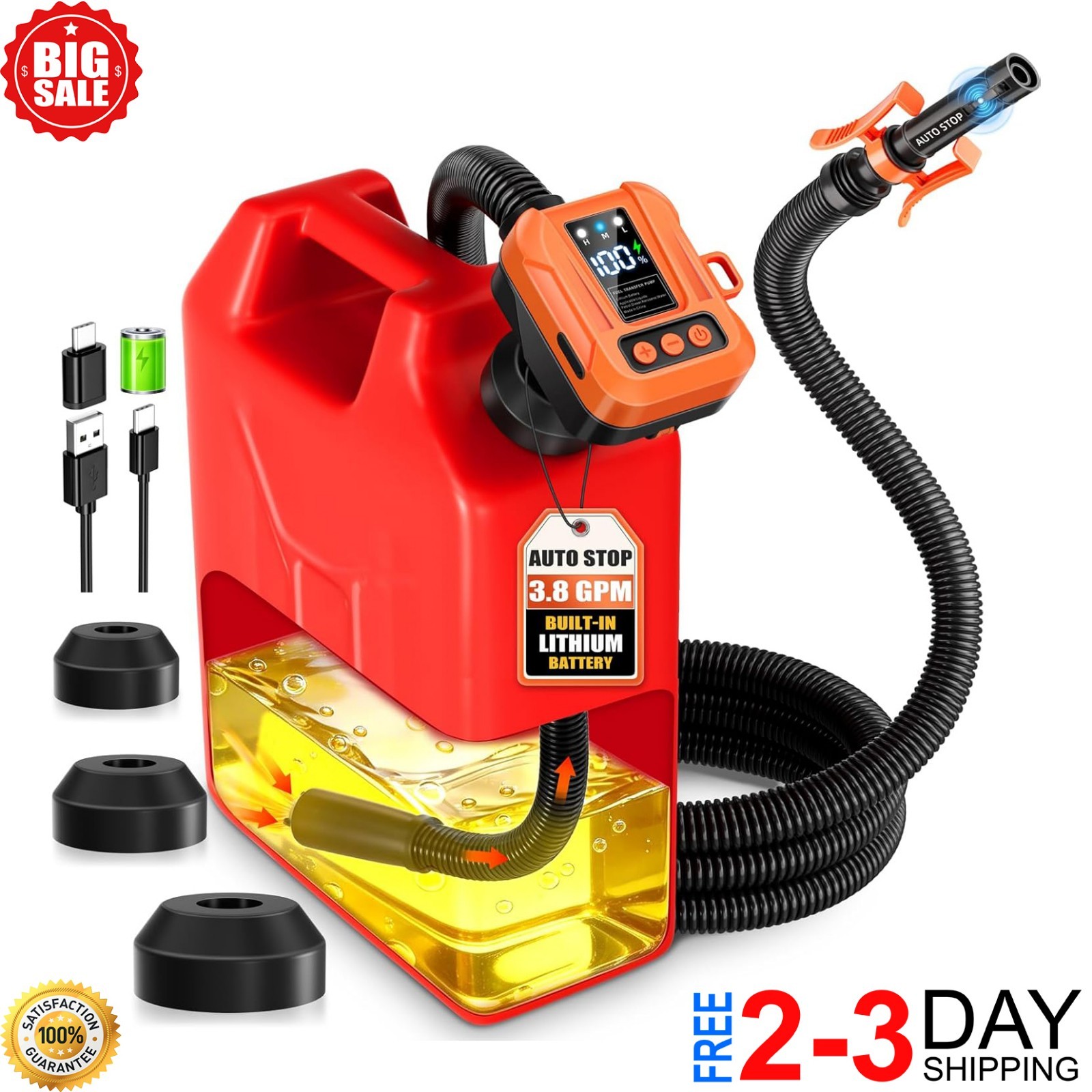 Cordless Fuel Transfer Pump, Automatic 3.8 GPM Gas Can Pump, Electric Fuel Pump