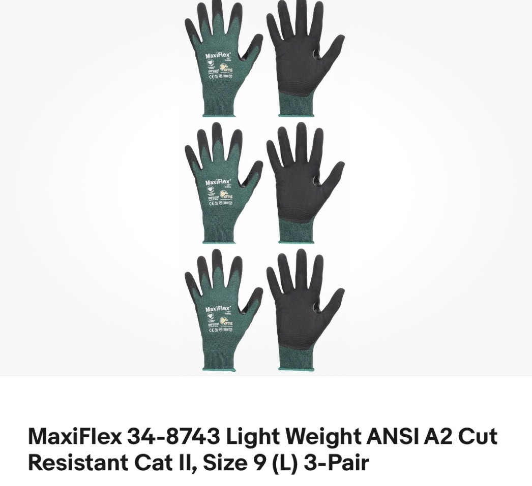 3-MaxiFlex 34-8743 Micro Foam Nitrile Coated ANSI A2 Cut Resistant Gloves size-9