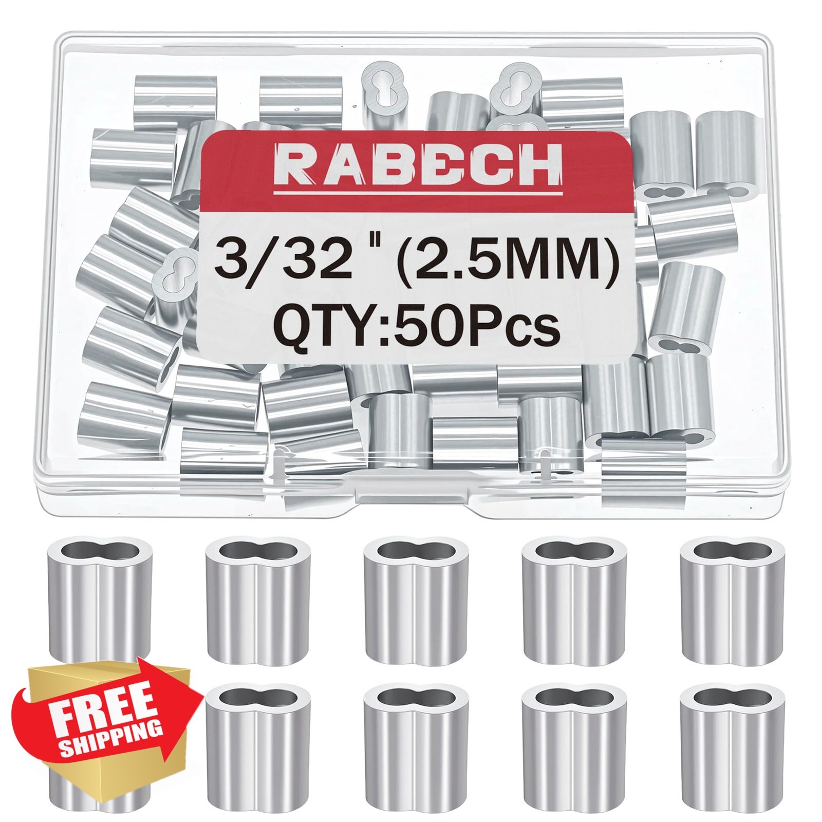 RABECH 3/32″ Aluminum Crimping Sleeves 50Pcs Wire Rope