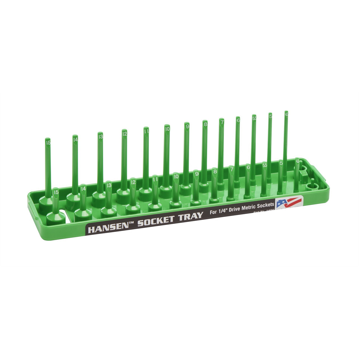 Hansen Global 1/4 Inch Metric 2 Row Regular/Deep Socket Holder Tray – Green 140