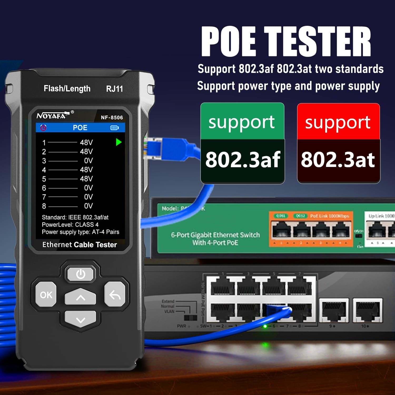 NOYAFA NF-8506 LCD Digital Network Cable LAN Ethernet Tester Rechargeable