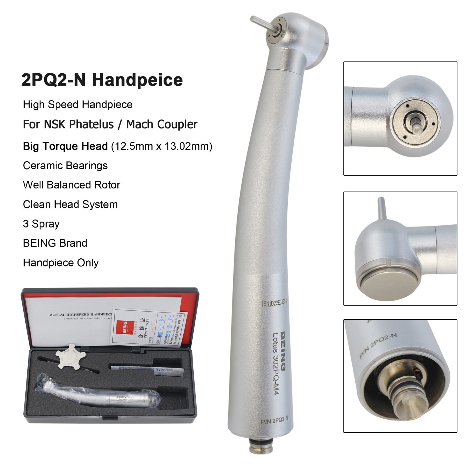 BEING Dental High Speed Handpiece Turbine For NSK Coupler 4 Hole Phatelus Mach