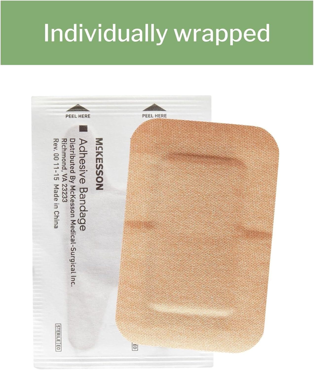 McKesson Adhesive Bandages, Sterile, Fabric Patch, 2 in 2 X 3 Inch, 50 Count