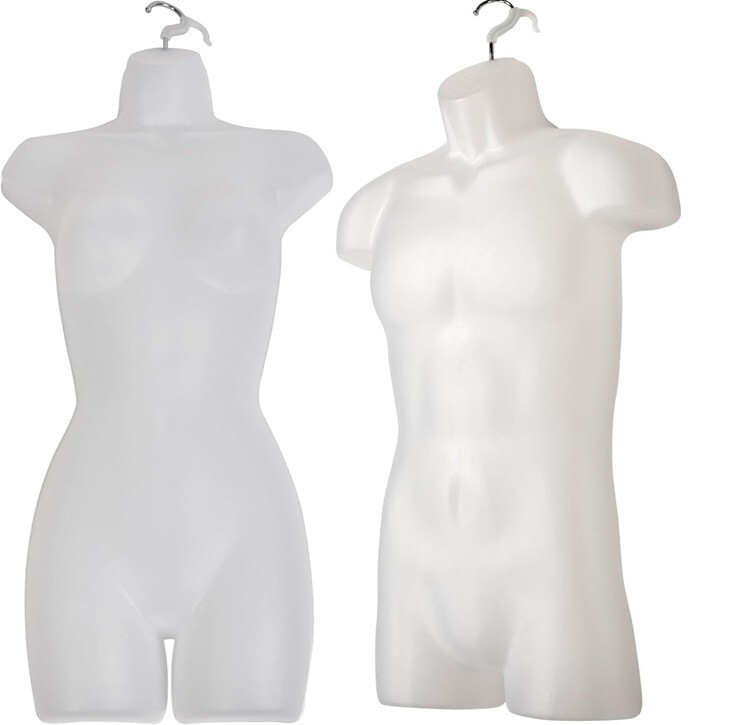 2 Clothing Display Torso Forms Fits S – L Hanging Male Female Mannequin Frosted