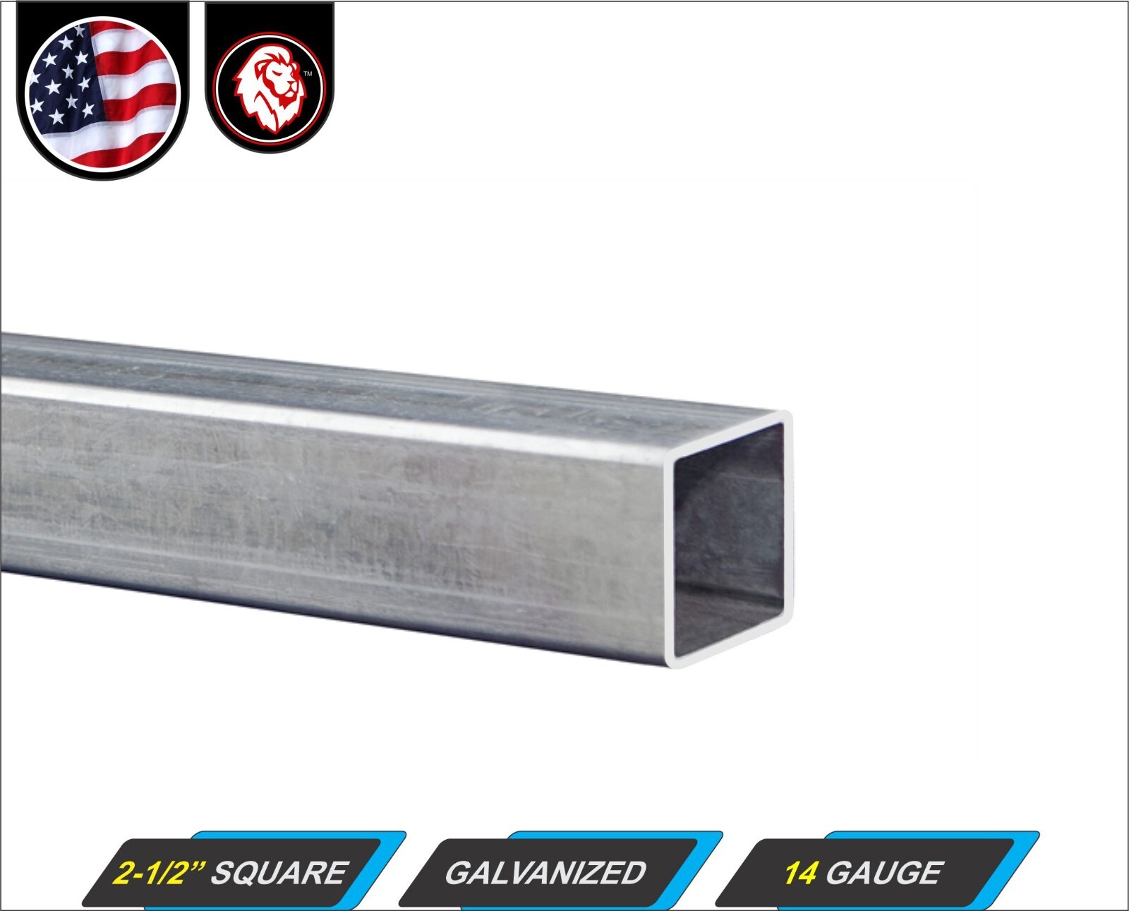 2-1/2″ Galvanized Square Steel Tube – 14 gauge – 96″ inch long (8-ft)