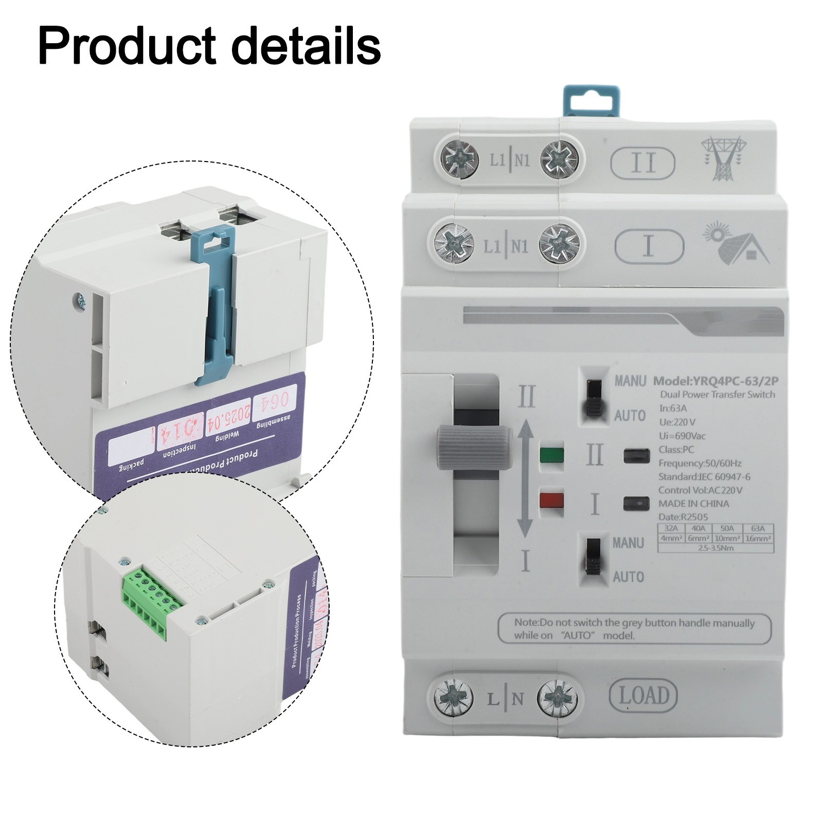 Reliable Photovoltaic Transfer Switch 2P 63A AC220V for Continuous Operation