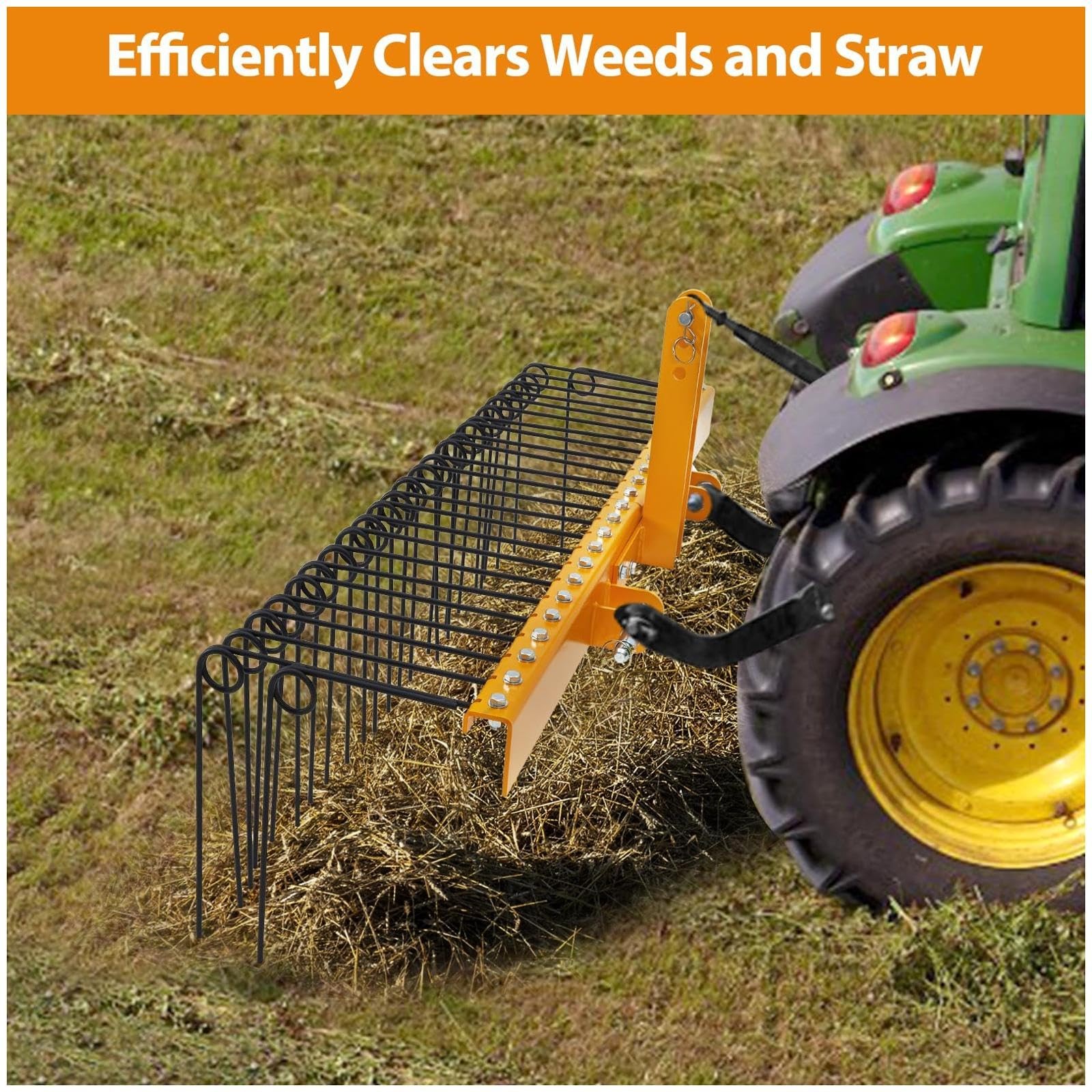 GARVEE 60 in Pine Straw Rake 3 Point Hitch Tractor Landscape Rake to Cat 0 Cat 1