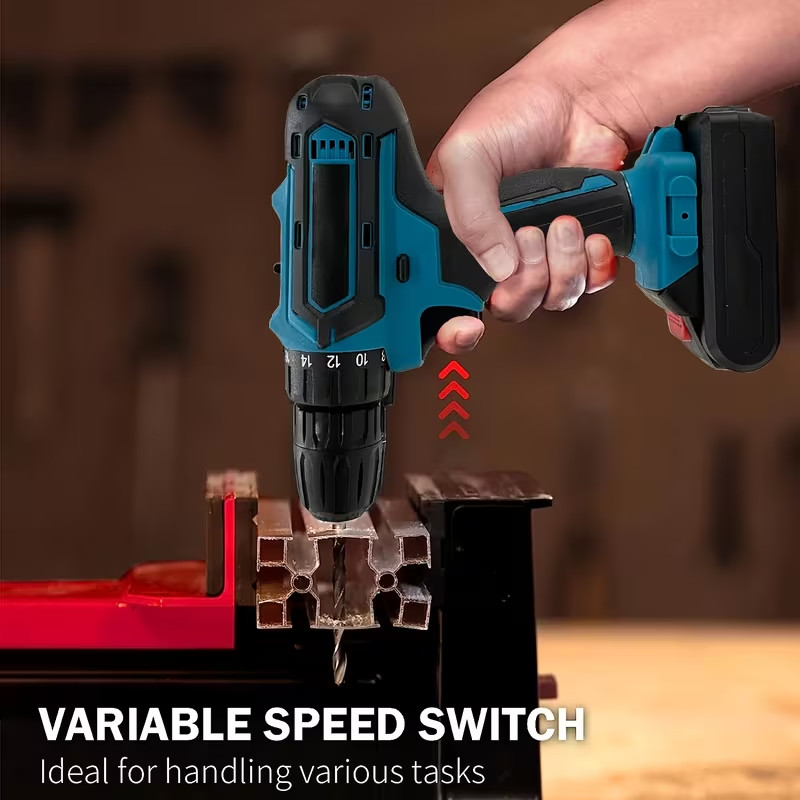 Rechargeable Electric Drill, Equipped with Drill, LED Lighting, Portable Multi
