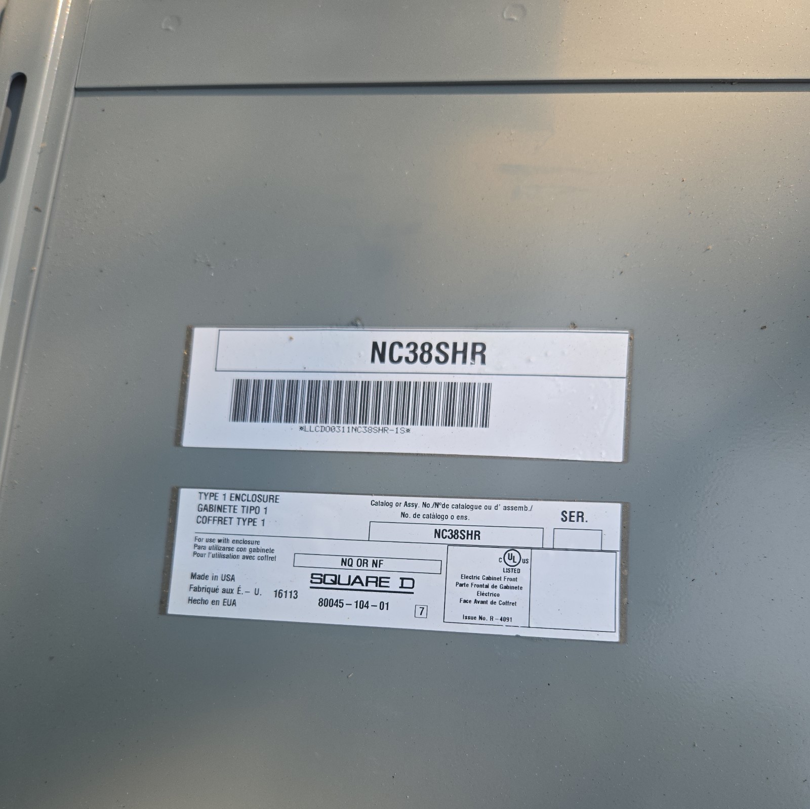 NEW OLD STOCK SQUARE D NC38SHR SURFACE MOUNT HINGED PANEL COVER/TRIM