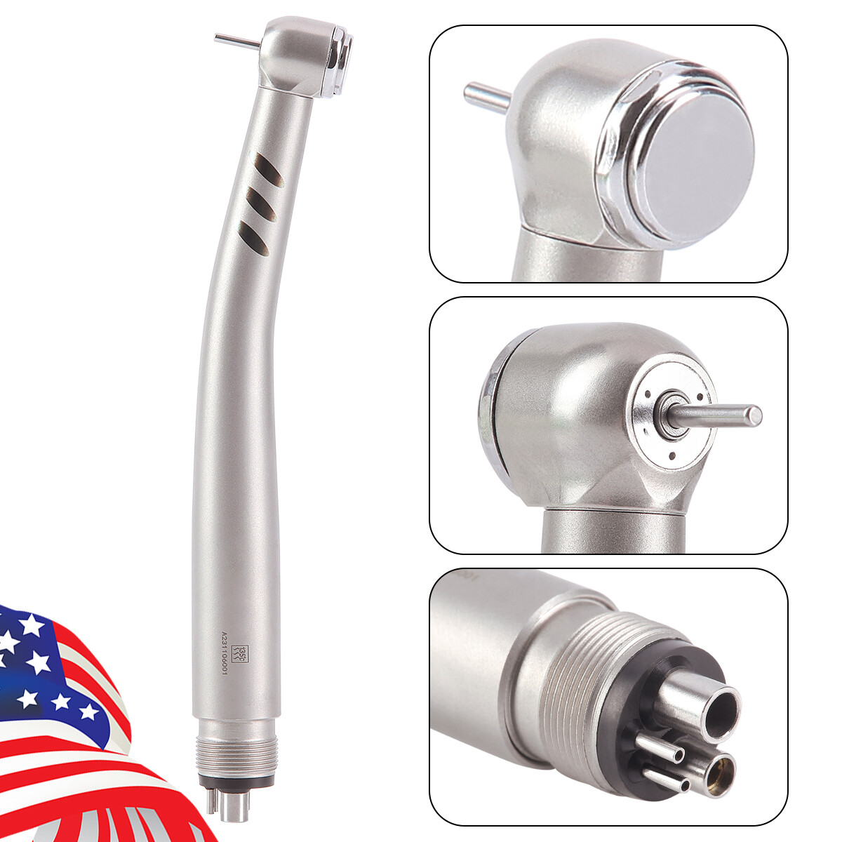 Dental Torque Head High Speed Handpiece 3 Water Spray Stainless Body 2 /4Holes