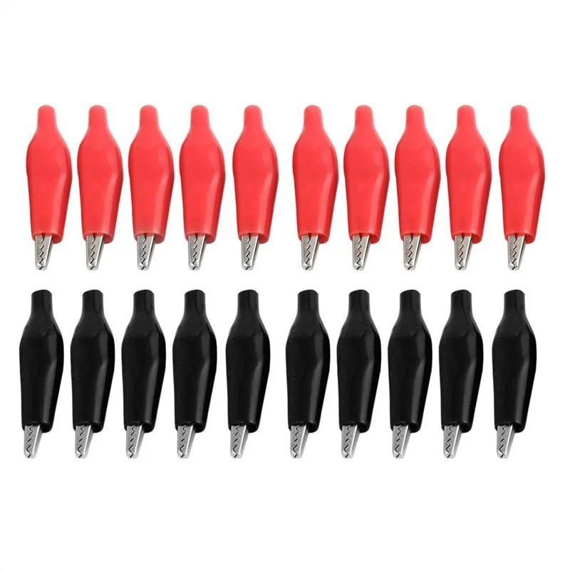 20pcs Black Red Soft Plastic Coated Testing Probe Aligator Clips Crocodile P2001