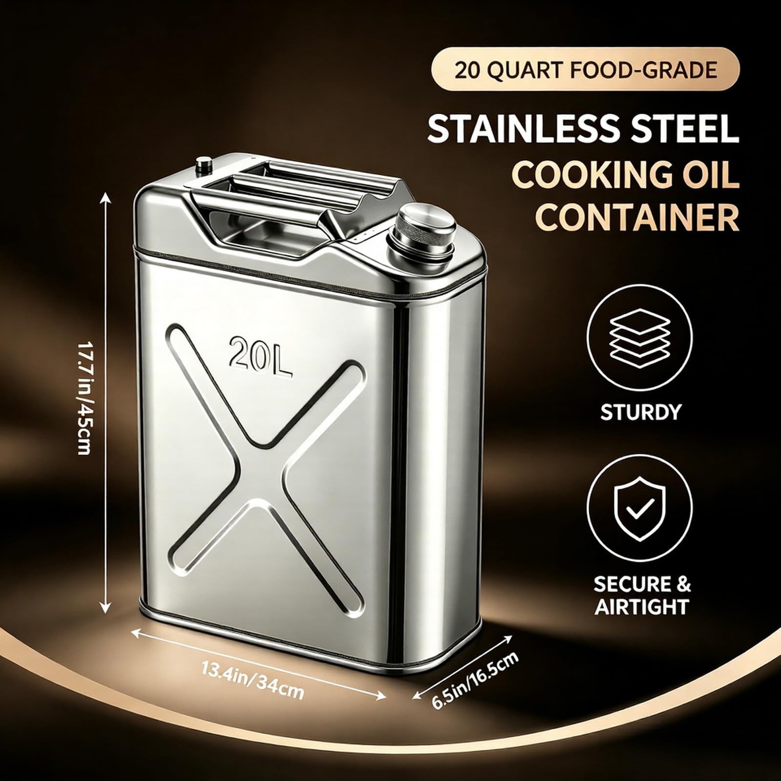 5.3 Gallon Large Capacity Oil Storage Container, 304 Stainless Steel Hot Oil …