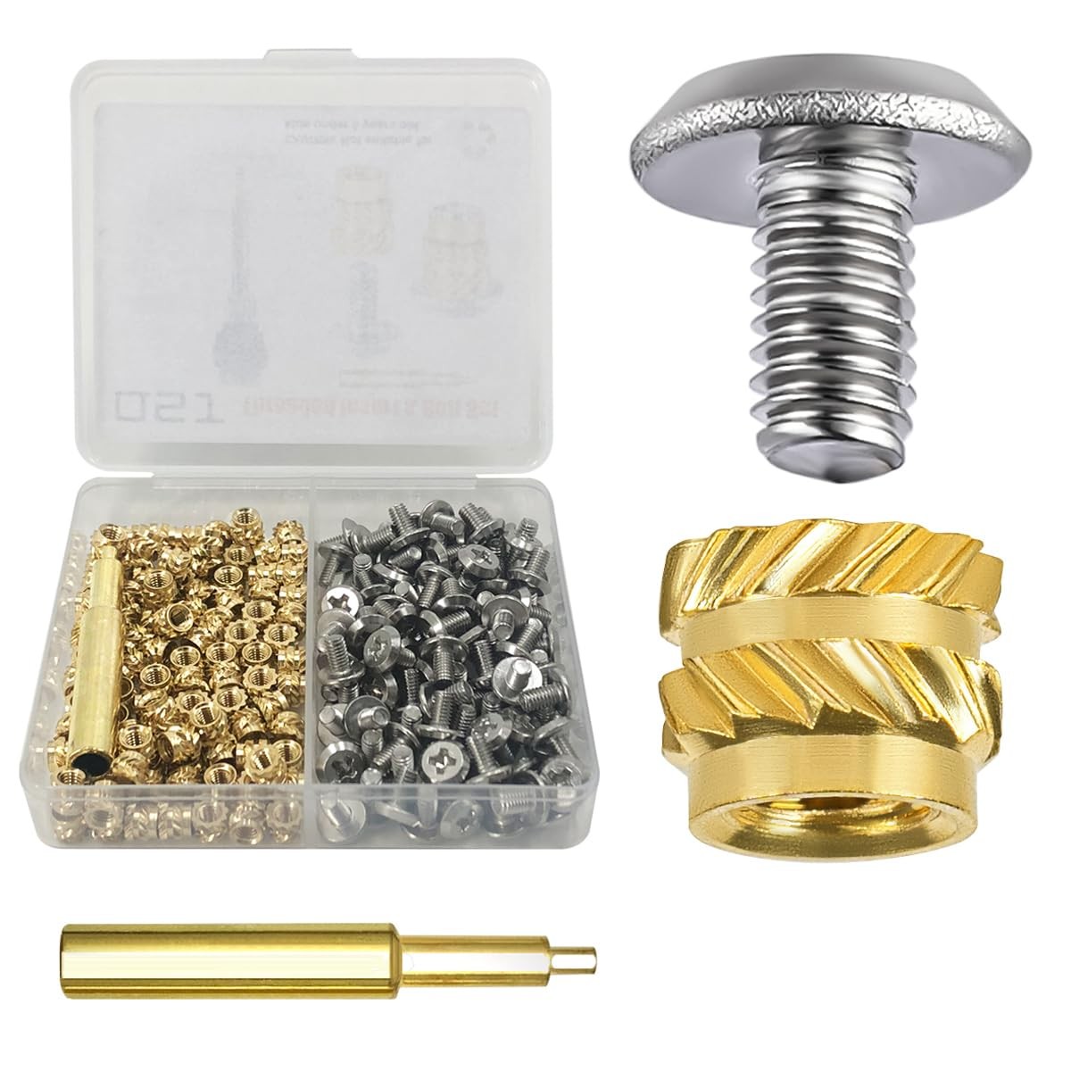 M2.5 M3 M4 Brass Threaded Inserts Bolt Set with Bolt for 3D Printed Plastic Part