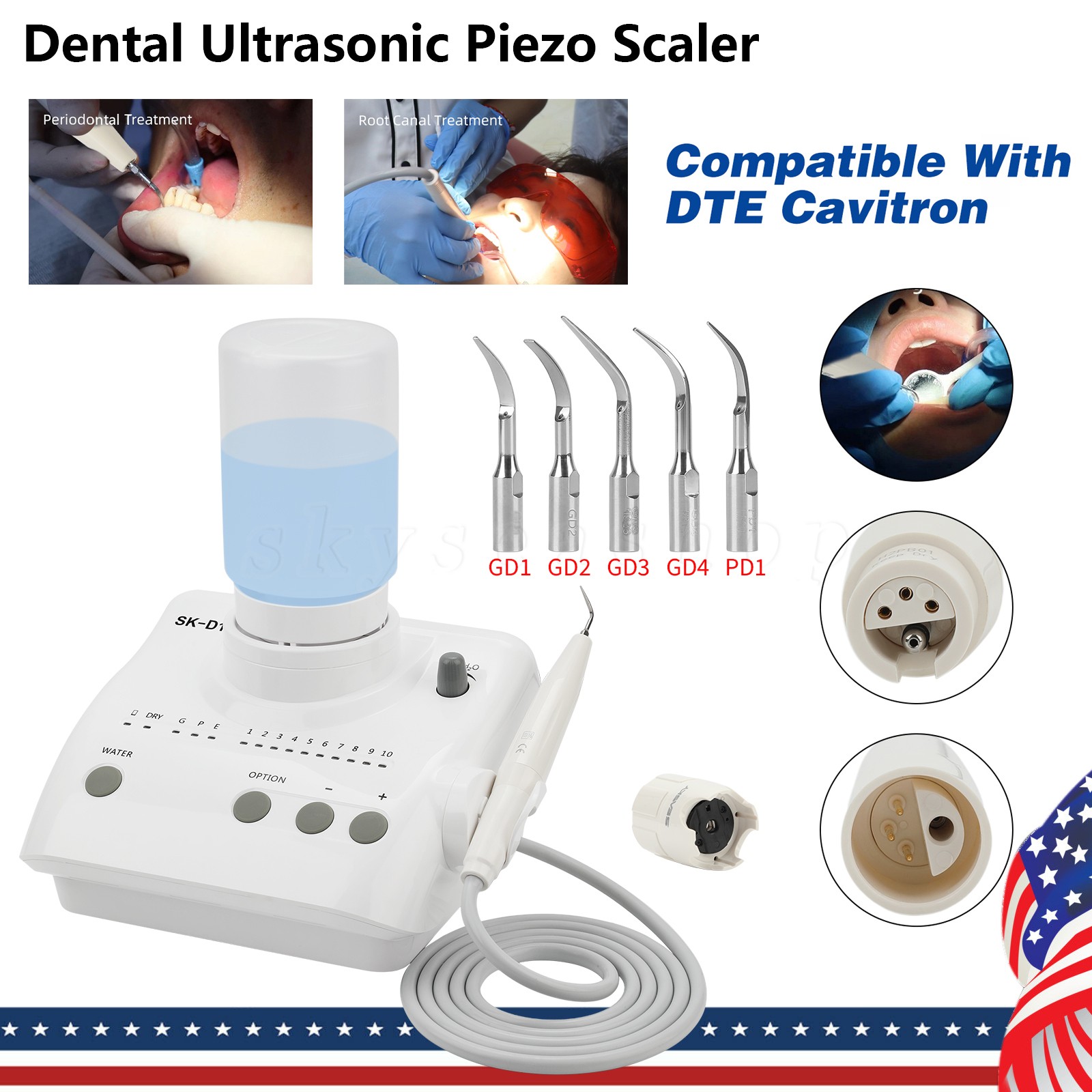 SK-D Dental Ultrasonic Scaler with 2 Water Bottles + 5 Tips DTE Free shipping