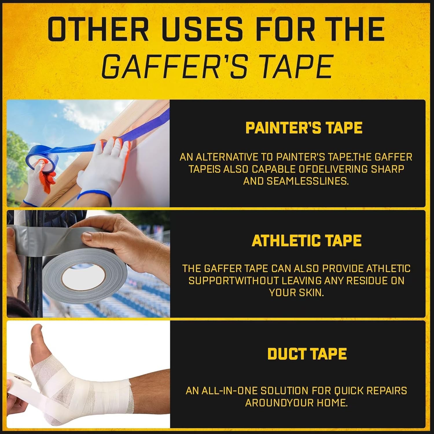 Gaffer Tape 2 Inch x 1 Pack Black Gaffing Tapes, Heavy Duty No Residue, Matte