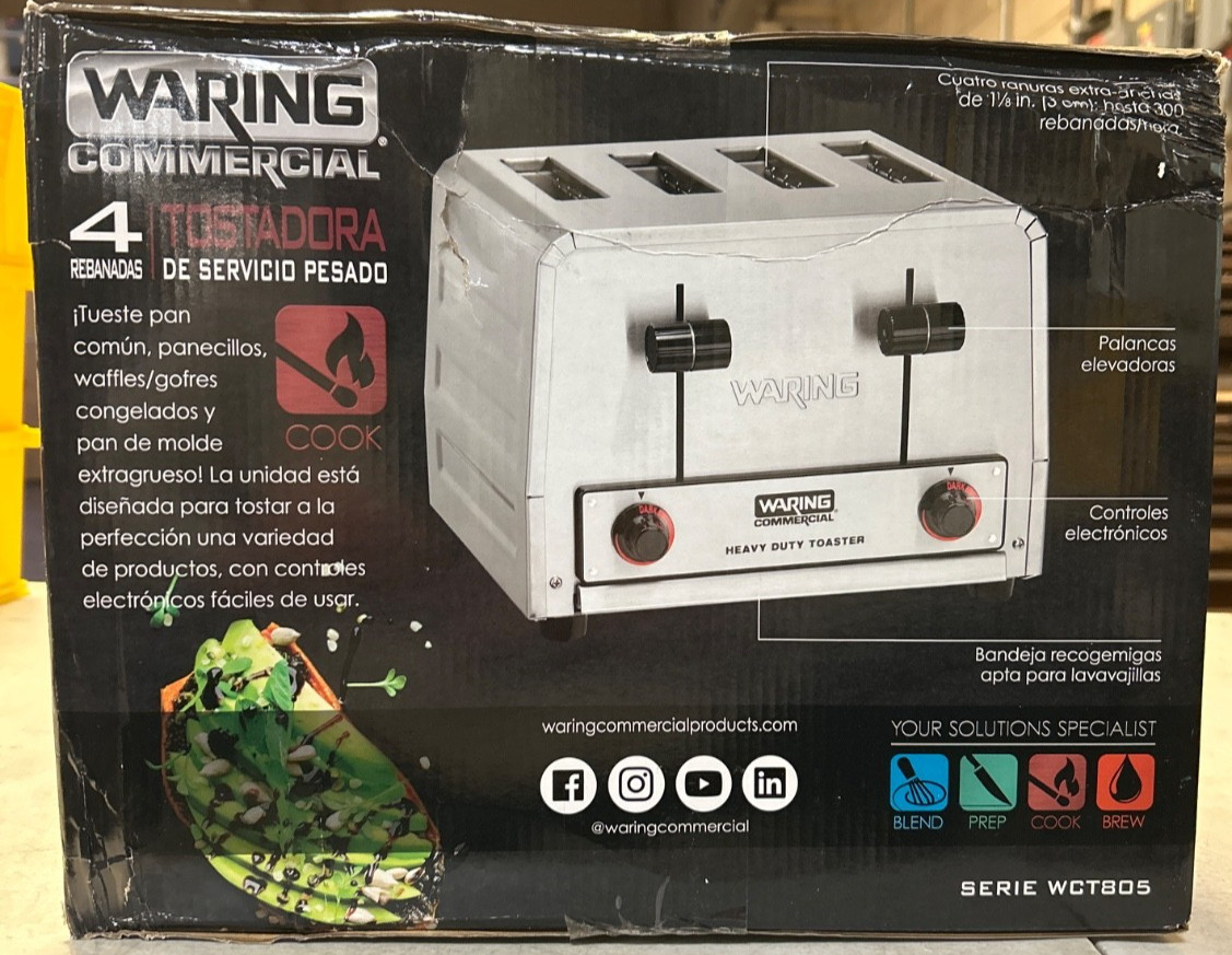 Waring Commercial Heavy-Duty 4-Slot Toaster, 208 Volt, WCT805B, New in Box