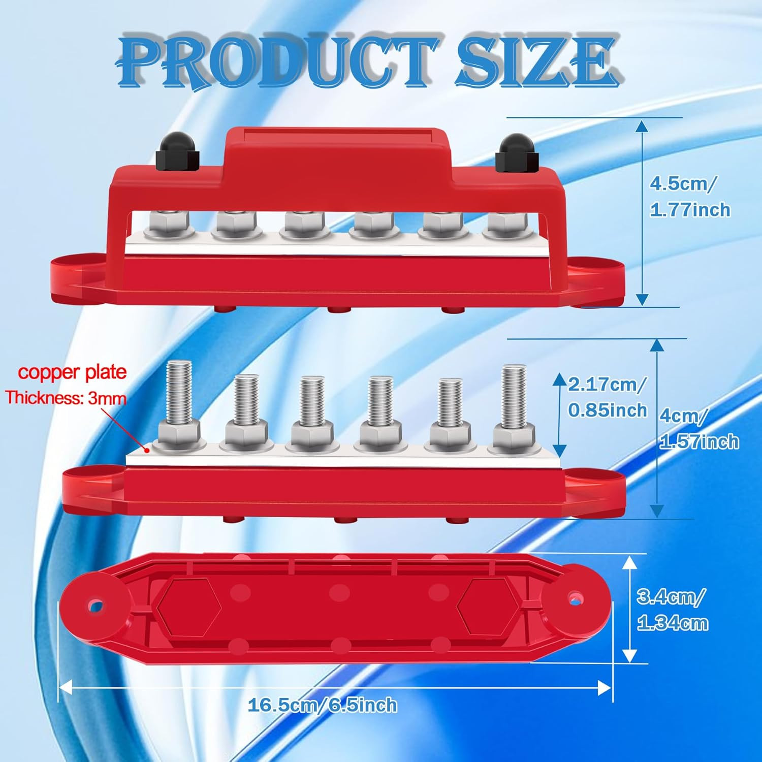 250A Bus Bar 12V Marine 1/4″ Power Distribution Block Automotive Busbar Terminal