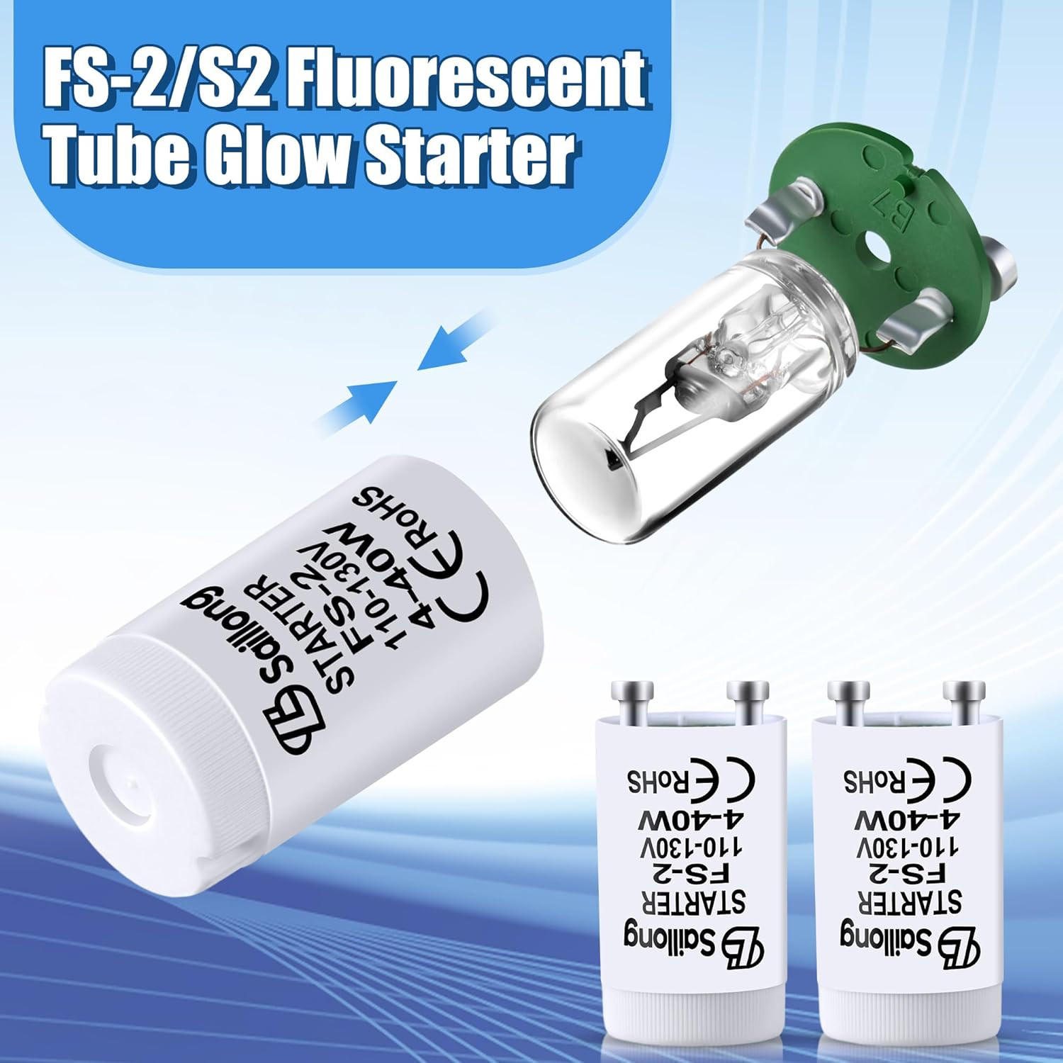 4 Pack White Fluorescent Starter for Use with 4-40W Preheat Lamps, CE Certified